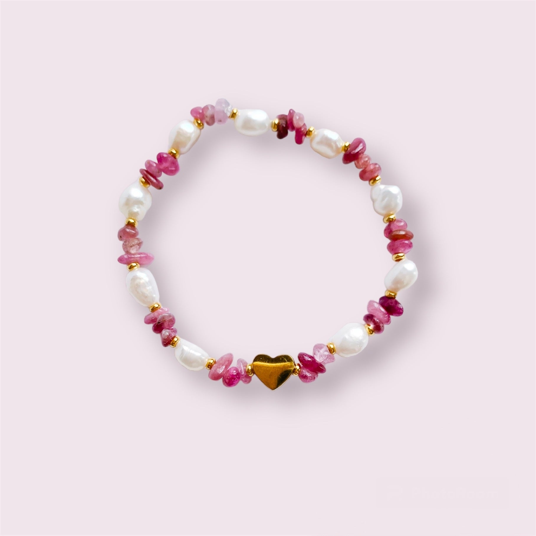 Pulsera turmalina rosa y perlas