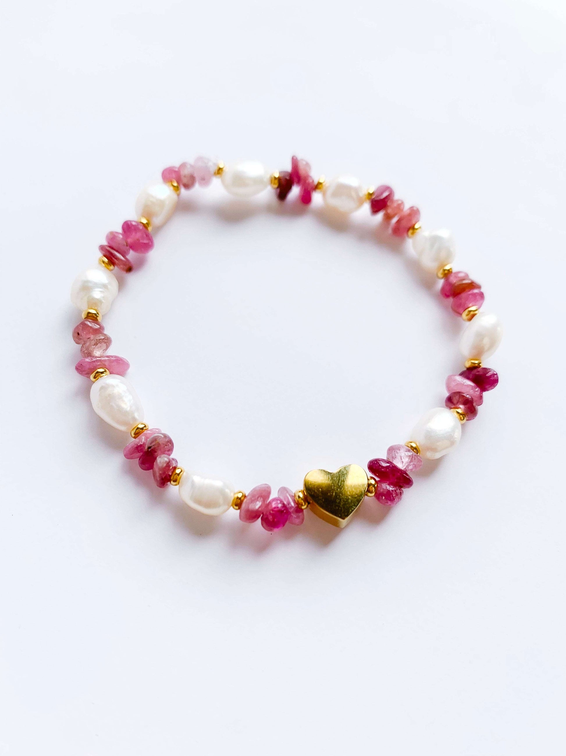 Pulsera turmalina rosa y perlas