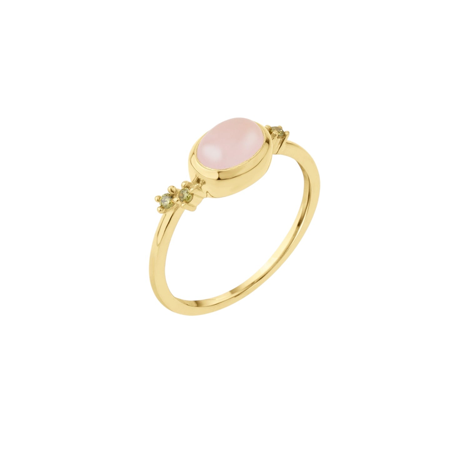 Anillo Ovalo Cuarzo Rosa Plata de ley / Baño de oro 18k