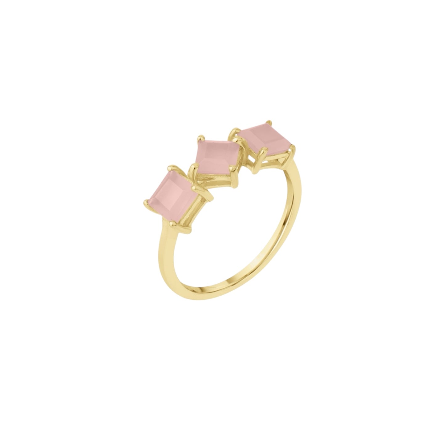 Anillo Mineral Cuadrado Cuarzo Rosa Plata de ley / Baño de oro 18k