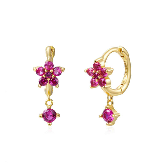 Pendientes Aro Flor Circonitas Rosa - Purpuritadesign